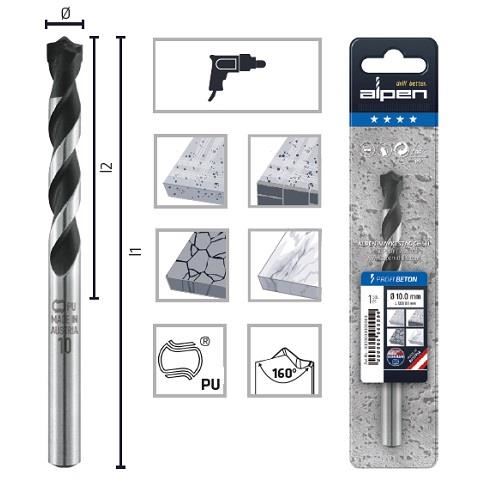 Burghiu pentru beton, ALPEN PROFI, coada cilindrica, DIN ISO 5468, coada redusa (10), 13X150/90