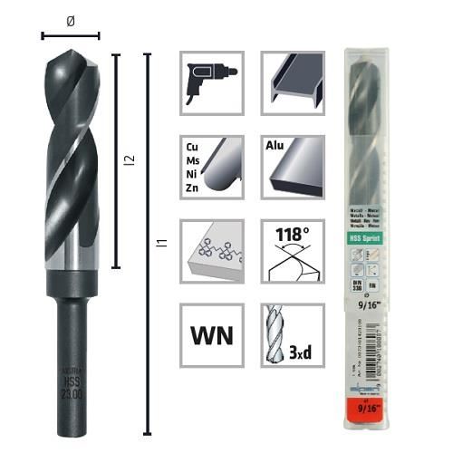 Burghiu pentru metal, ALPEN HSS, DIN338 RN, coada redusa (12.7X30) 21X159/86