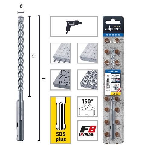 Burghiu pentru beton, ALPEN SDS PLUS, F8 Extreme 4 MUCHII 16X260/200