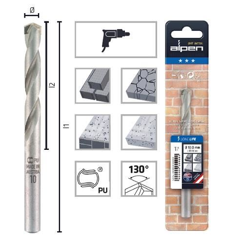 Burghiu pentru materiale de constructii, ALPEN LONG LIFE, DIN ISO 5468, 5X85/39