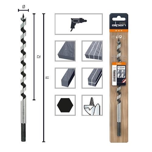 Burghiu pentru lemn, ALPEN CV LEWIS, coada hexagonala, 20X235/160