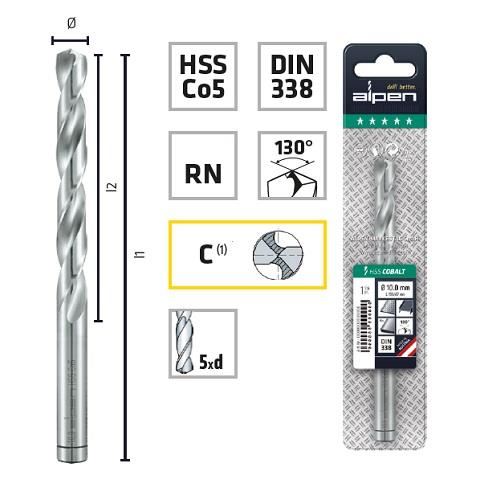 Burghiu pentru metal, ALPEN HSS Cobalt, DIN338 RN