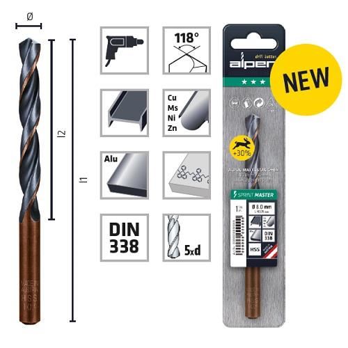 Burghiu pentru metal, ALPEN HSS SPRINT MASTER, DIN338 RN, SET 3 BUC, 2.0X49/24 