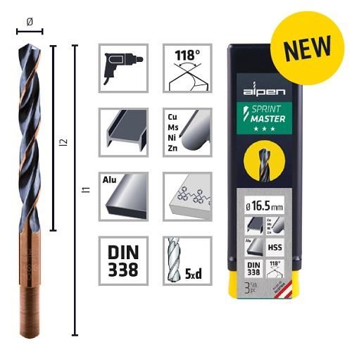 Burghiu pentru metal, ALPEN HSS SPRINT MASTER, DIN338 RN , coada redusa  (12.5X30) 18.0X191